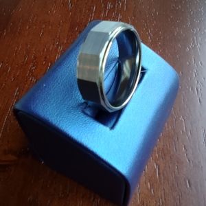 Men's 8mm Tungsten Wedding Band Architectural Design